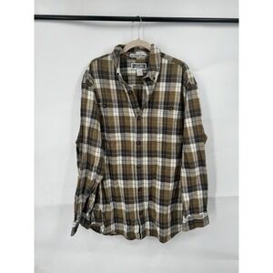 Duluth Trading Co Free Swinging Relaxed Fit Flannel Untucked Brown Plaid L